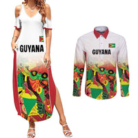 Custom Guyana Football Couples Matching Summer Maxi Dress and Long Sleeve Button Shirt Golden Jaguars Spirit - White - Wonder Print Shop
