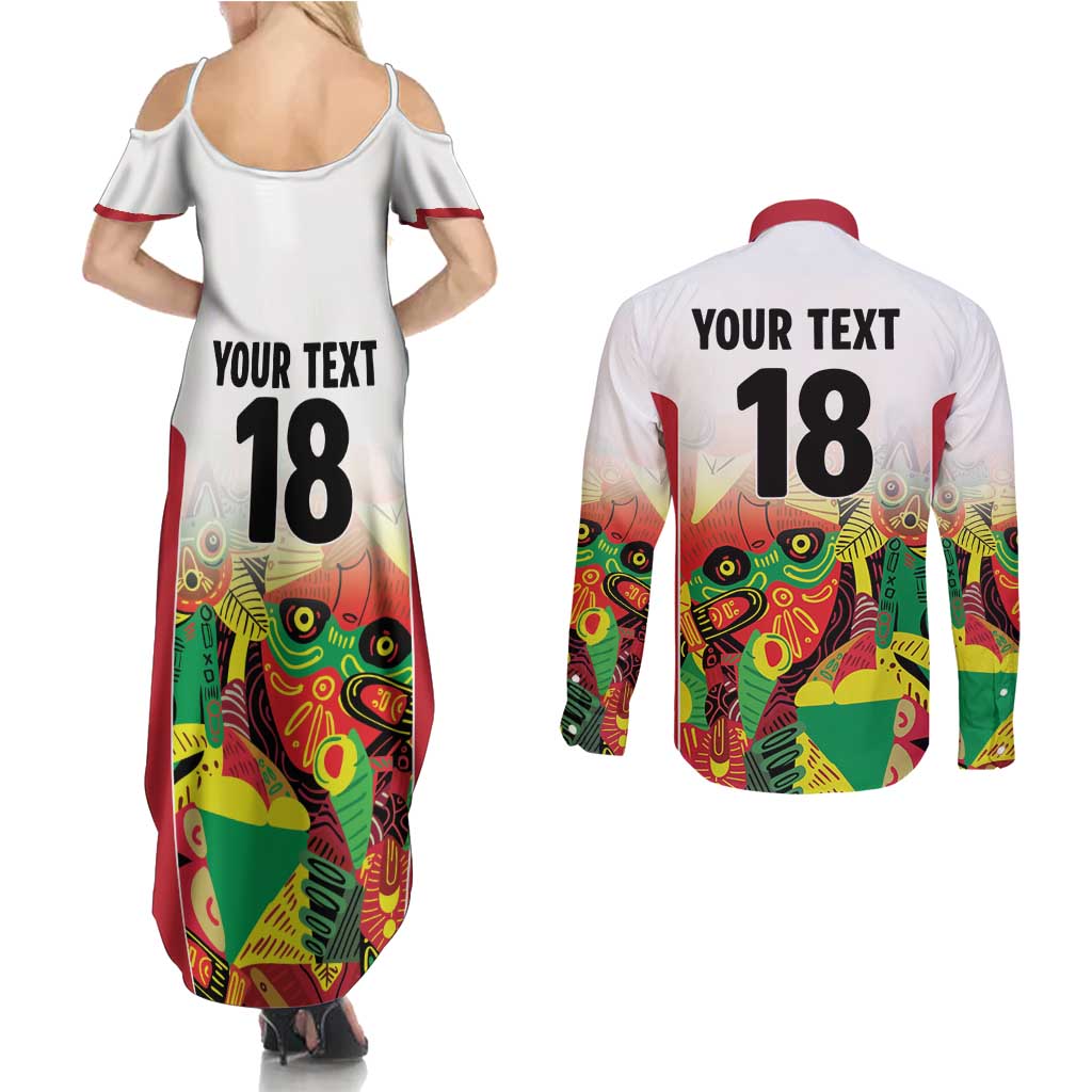 Custom Guyana Football Couples Matching Summer Maxi Dress and Long Sleeve Button Shirt Golden Jaguars Spirit - White - Wonder Print Shop