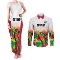 Custom Guyana Football Couples Matching Tank Maxi Dress and Long Sleeve Button Shirt Golden Jaguars Spirit - White - Wonder Print Shop