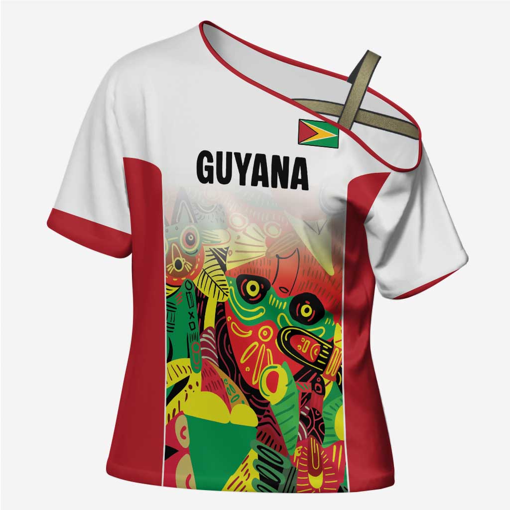 Custom Guyana Football Cross Shoulder Shirt Golden Jaguars Spirit - White - Wonder Print Shop