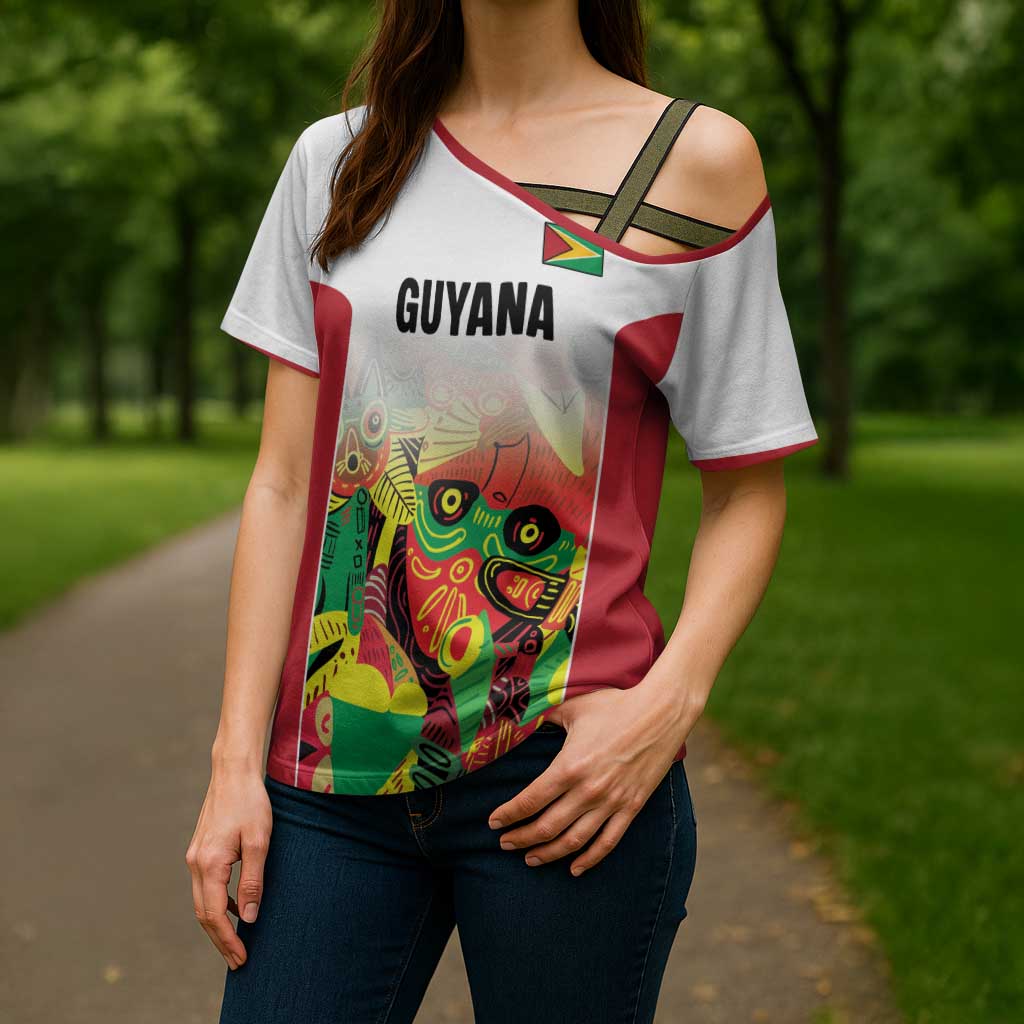 Custom Guyana Football Cross Shoulder Shirt Golden Jaguars Spirit - White - Wonder Print Shop