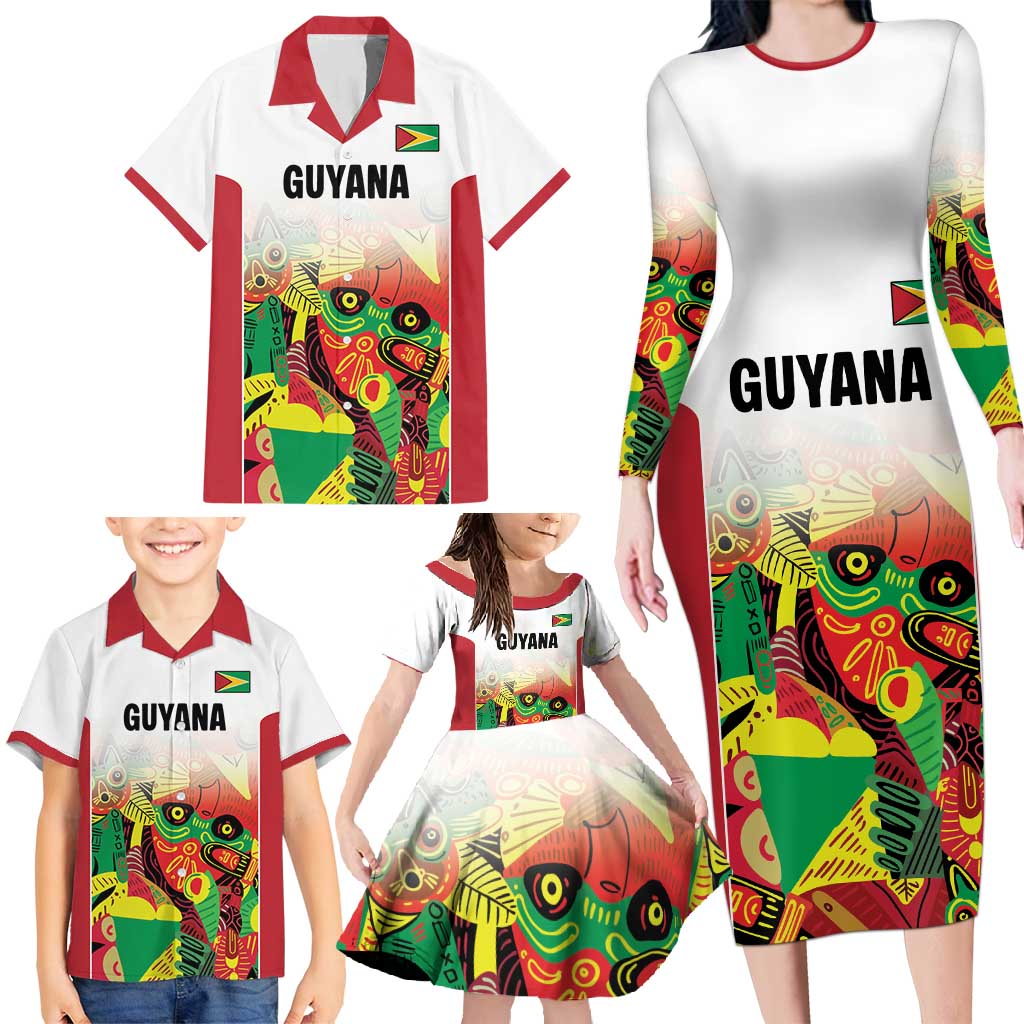 Custom Guyana Football Family Matching Long Sleeve Bodycon Dress and Hawaiian Shirt Golden Jaguars Spirit - White - Wonder Print Shop