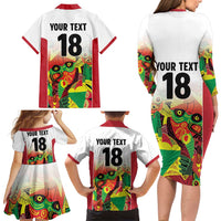 Custom Guyana Football Family Matching Long Sleeve Bodycon Dress and Hawaiian Shirt Golden Jaguars Spirit - White - Wonder Print Shop