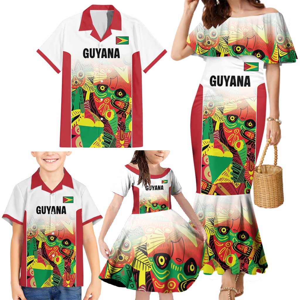 Custom Guyana Football Family Matching Mermaid Dress and Hawaiian Shirt Golden Jaguars Spirit - White - Wonder Print Shop