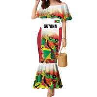 Custom Guyana Football Family Matching Mermaid Dress and Hawaiian Shirt Golden Jaguars Spirit - White - Wonder Print Shop