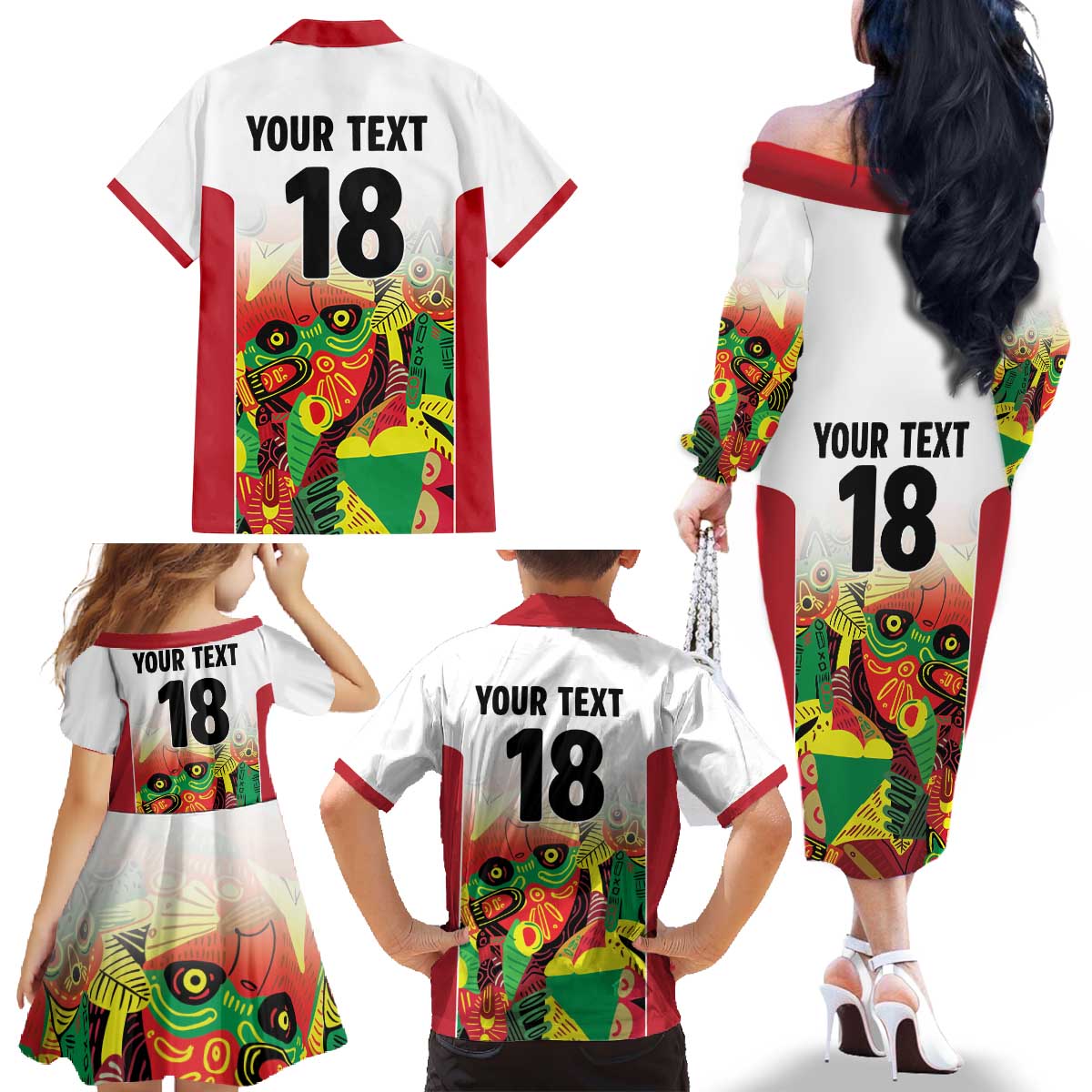 Custom Guyana Football Family Matching Off The Shoulder Long Sleeve Dress and Hawaiian Shirt Golden Jaguars Spirit - White - Wonder Print Shop