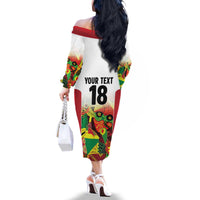 Custom Guyana Football Family Matching Off The Shoulder Long Sleeve Dress and Hawaiian Shirt Golden Jaguars Spirit - White - Wonder Print Shop