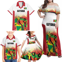 Custom Guyana Football Family Matching Off Shoulder Maxi Dress and Hawaiian Shirt Golden Jaguars Spirit - White - Wonder Print Shop