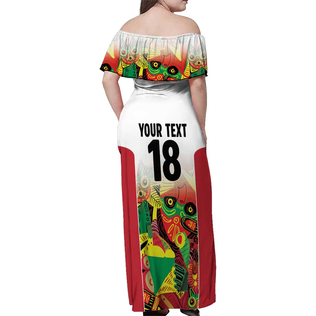 Custom Guyana Football Family Matching Off Shoulder Maxi Dress and Hawaiian Shirt Golden Jaguars Spirit - White - Wonder Print Shop