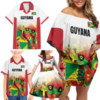 Custom Guyana Football Family Matching Off Shoulder Short Dress and Hawaiian Shirt Golden Jaguars Spirit - White - Wonder Print Shop