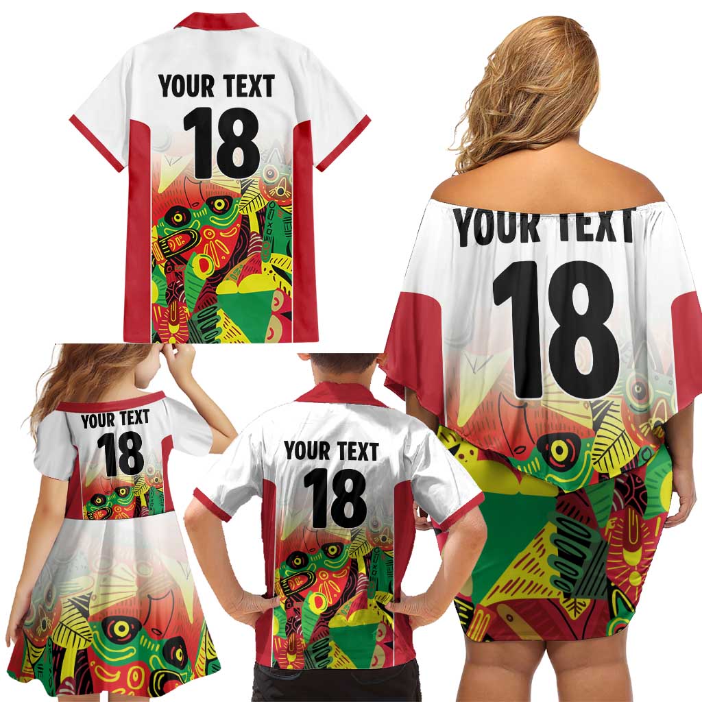 Custom Guyana Football Family Matching Off Shoulder Short Dress and Hawaiian Shirt Golden Jaguars Spirit - White - Wonder Print Shop