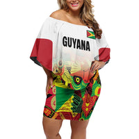 Custom Guyana Football Family Matching Off Shoulder Short Dress and Hawaiian Shirt Golden Jaguars Spirit - White - Wonder Print Shop