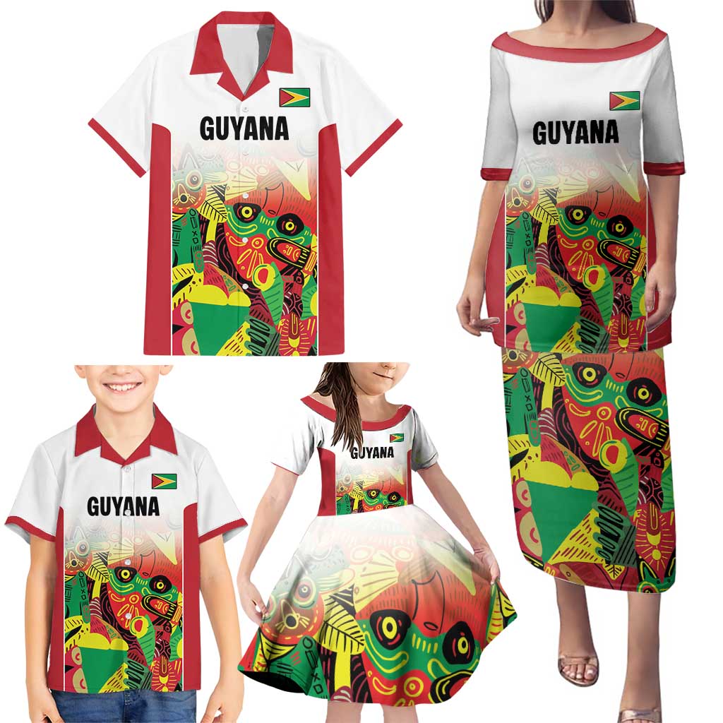 Custom Guyana Football Family Matching Puletasi and Hawaiian Shirt Golden Jaguars Spirit - White - Wonder Print Shop