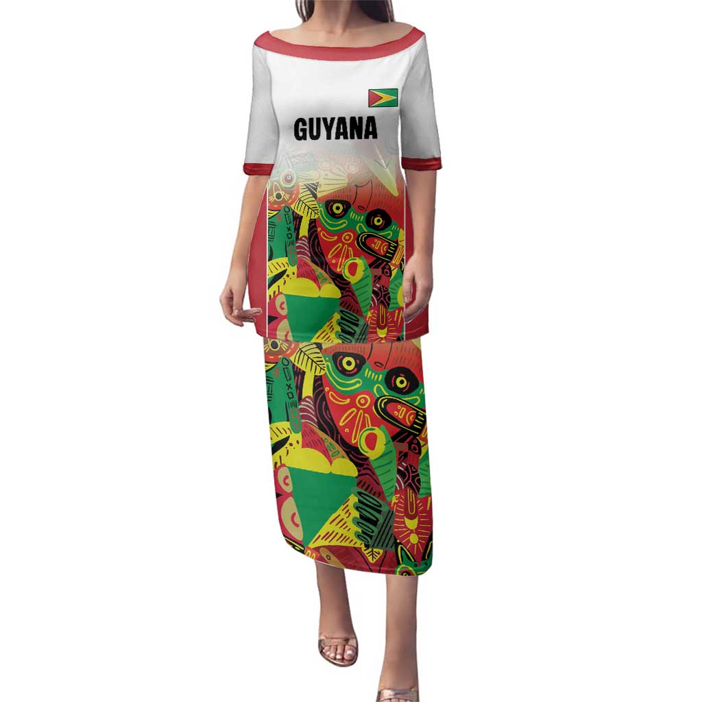 Custom Guyana Football Family Matching Puletasi and Hawaiian Shirt Golden Jaguars Spirit - White - Wonder Print Shop