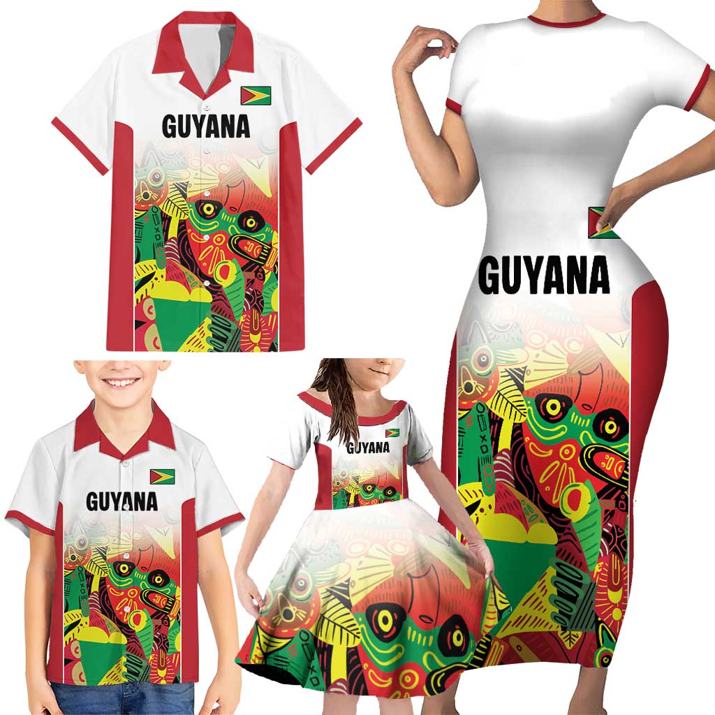 Custom Guyana Football Family Matching Short Sleeve Bodycon Dress and Hawaiian Shirt Golden Jaguars Spirit - White - Wonder Print Shop
