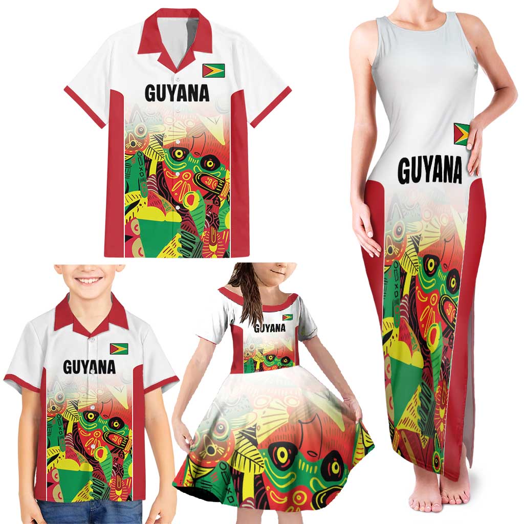 Custom Guyana Football Family Matching Tank Maxi Dress and Hawaiian Shirt Golden Jaguars Spirit - White - Wonder Print Shop