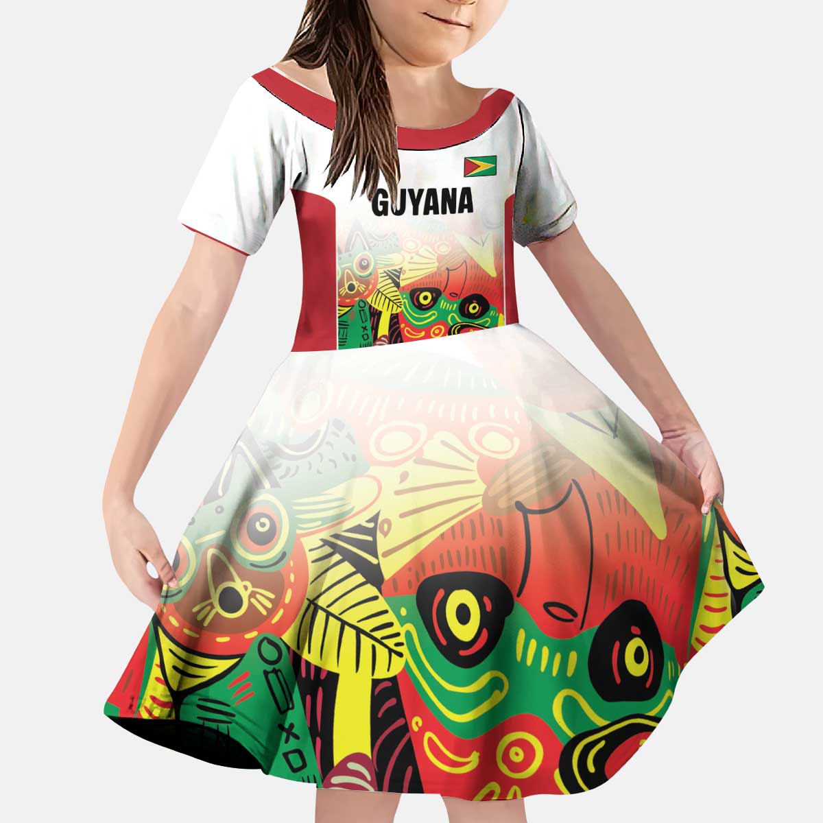 Custom Guyana Football Kid Short Sleeve Dress Golden Jaguars Spirit - White - Wonder Print Shop