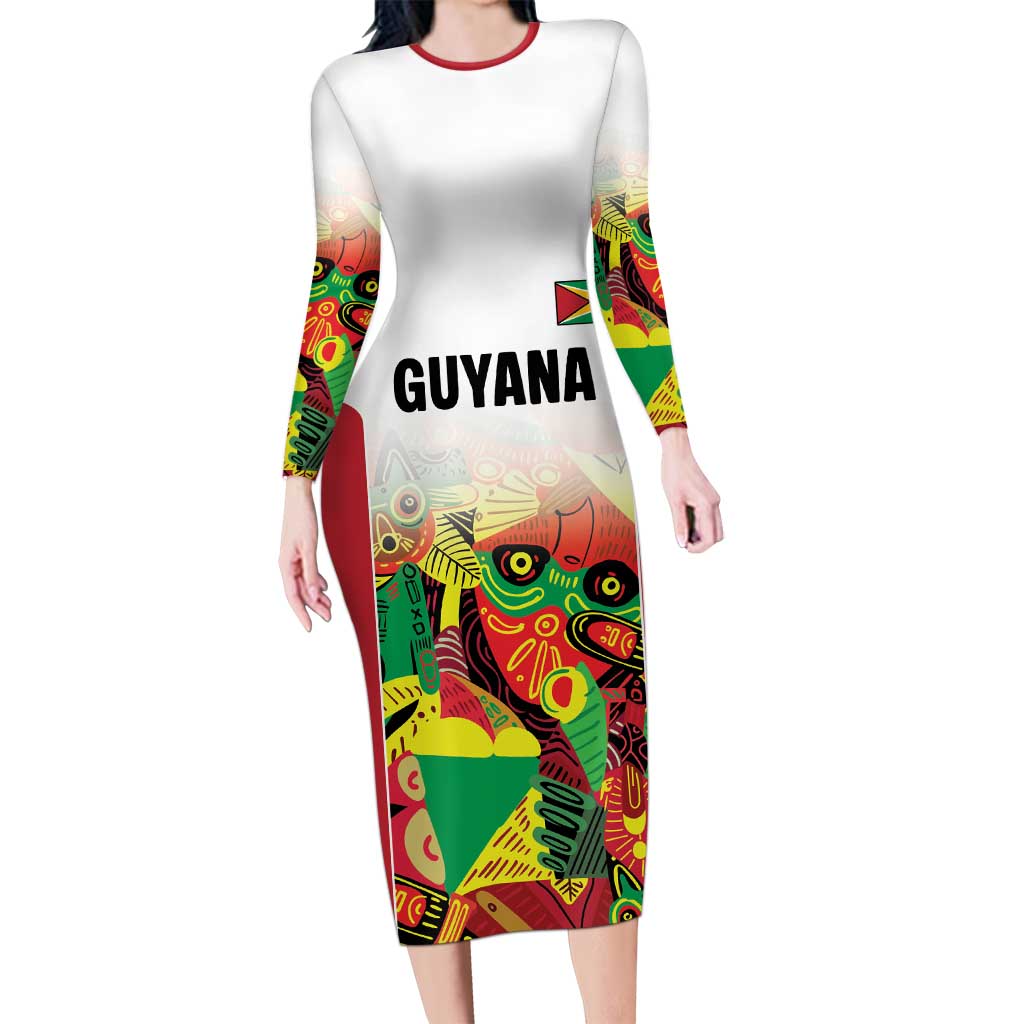 Custom Guyana Football Long Sleeve Bodycon Dress Golden Jaguars Spirit - White - Wonder Print Shop