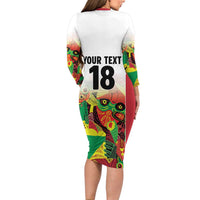 Custom Guyana Football Long Sleeve Bodycon Dress Golden Jaguars Spirit - White - Wonder Print Shop