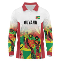 Custom Guyana Football Long Sleeve Polo Shirt Golden Jaguars Spirit - White - Wonder Print Shop