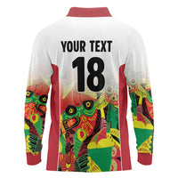 Custom Guyana Football Long Sleeve Polo Shirt Golden Jaguars Spirit - White - Wonder Print Shop