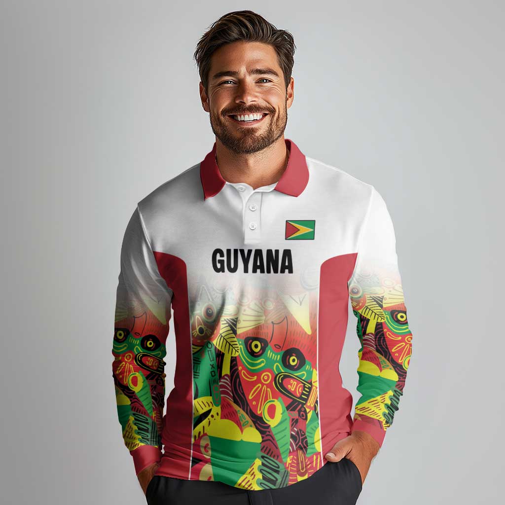 Custom Guyana Football Long Sleeve Polo Shirt Golden Jaguars Spirit - White - Wonder Print Shop