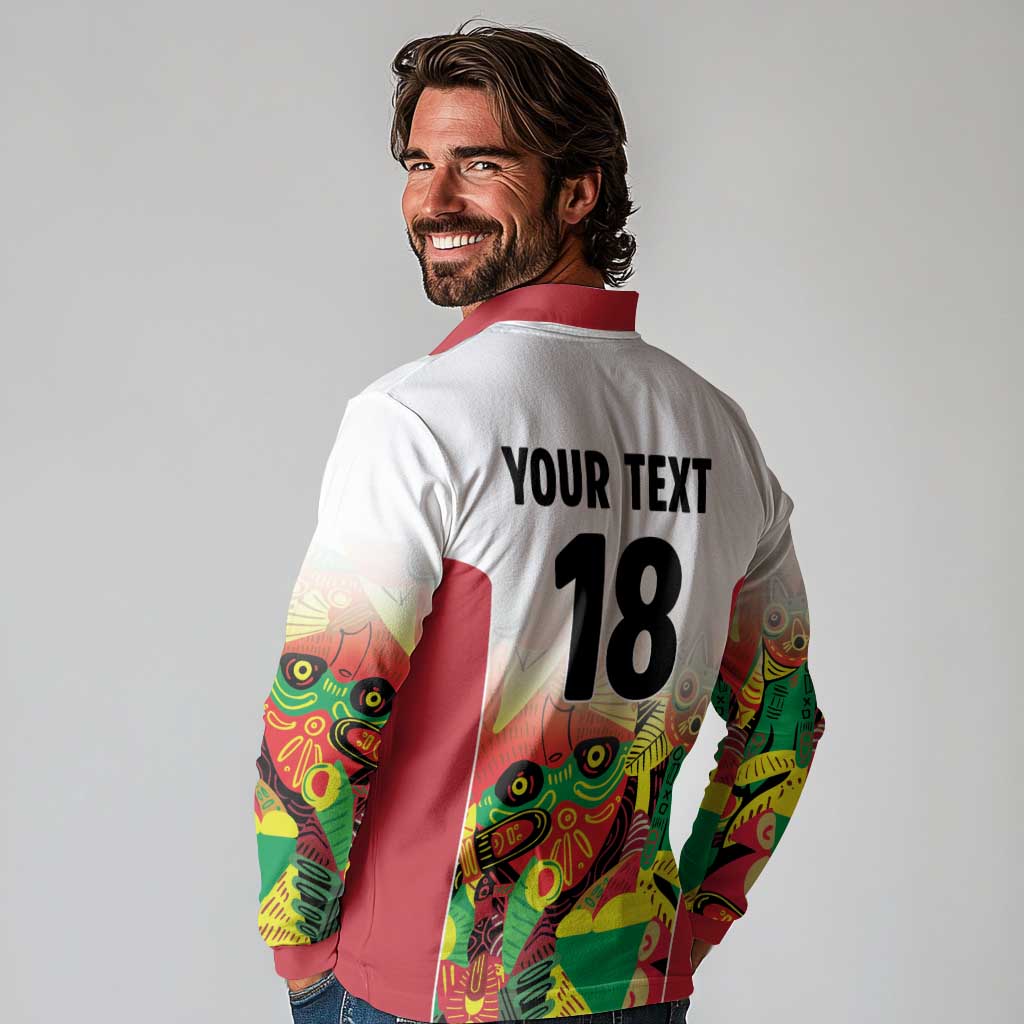 Custom Guyana Football Long Sleeve Polo Shirt Golden Jaguars Spirit - White - Wonder Print Shop