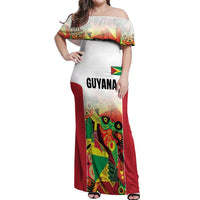 Custom Guyana Football Off Shoulder Maxi Dress Golden Jaguars Spirit - White - Wonder Print Shop