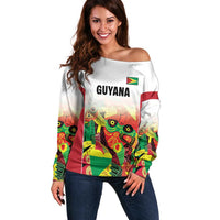 Custom Guyana Football Off Shoulder Sweater Golden Jaguars Spirit - White - Wonder Print Shop