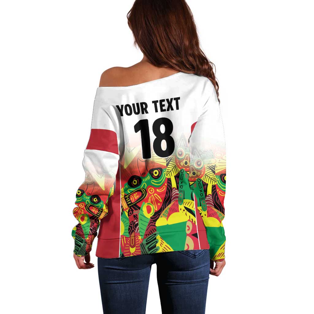 Custom Guyana Football Off Shoulder Sweater Golden Jaguars Spirit - White - Wonder Print Shop