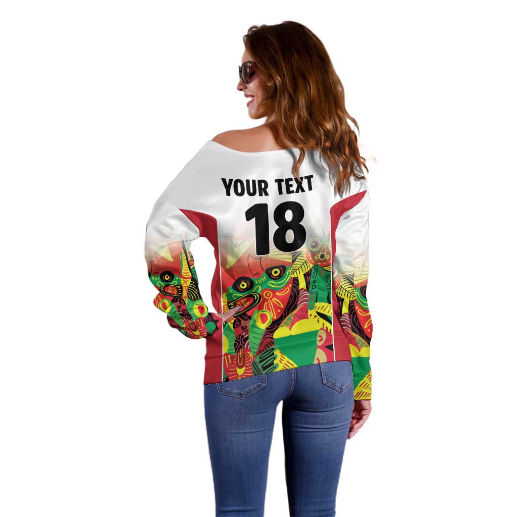 Custom Guyana Football Off Shoulder Sweater Golden Jaguars Spirit - White - Wonder Print Shop