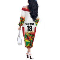 Custom Guyana Football Off The Shoulder Long Sleeve Dress Golden Jaguars Spirit - White - Wonder Print Shop