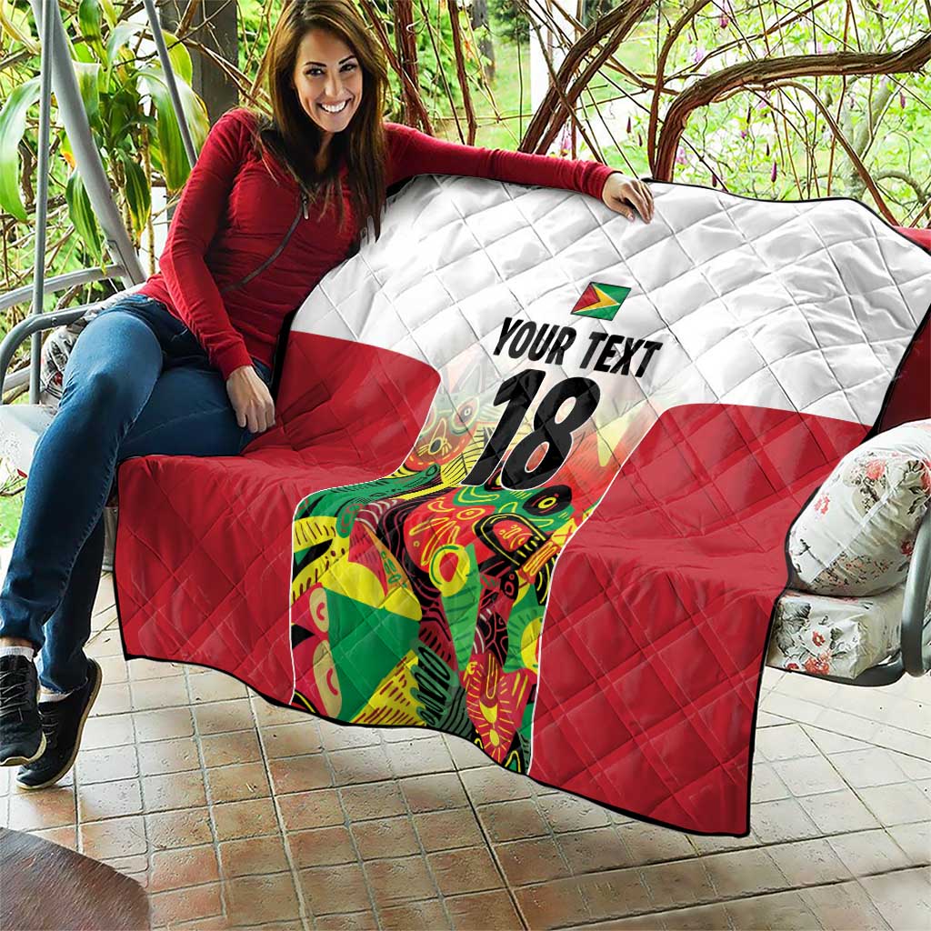 Custom Guyana Football Quilt Golden Jaguars Spirit - White - Wonder Print Shop