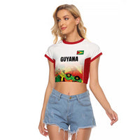 Custom Guyana Football Raglan Cropped T Shirt Golden Jaguars Spirit - White - Wonder Print Shop