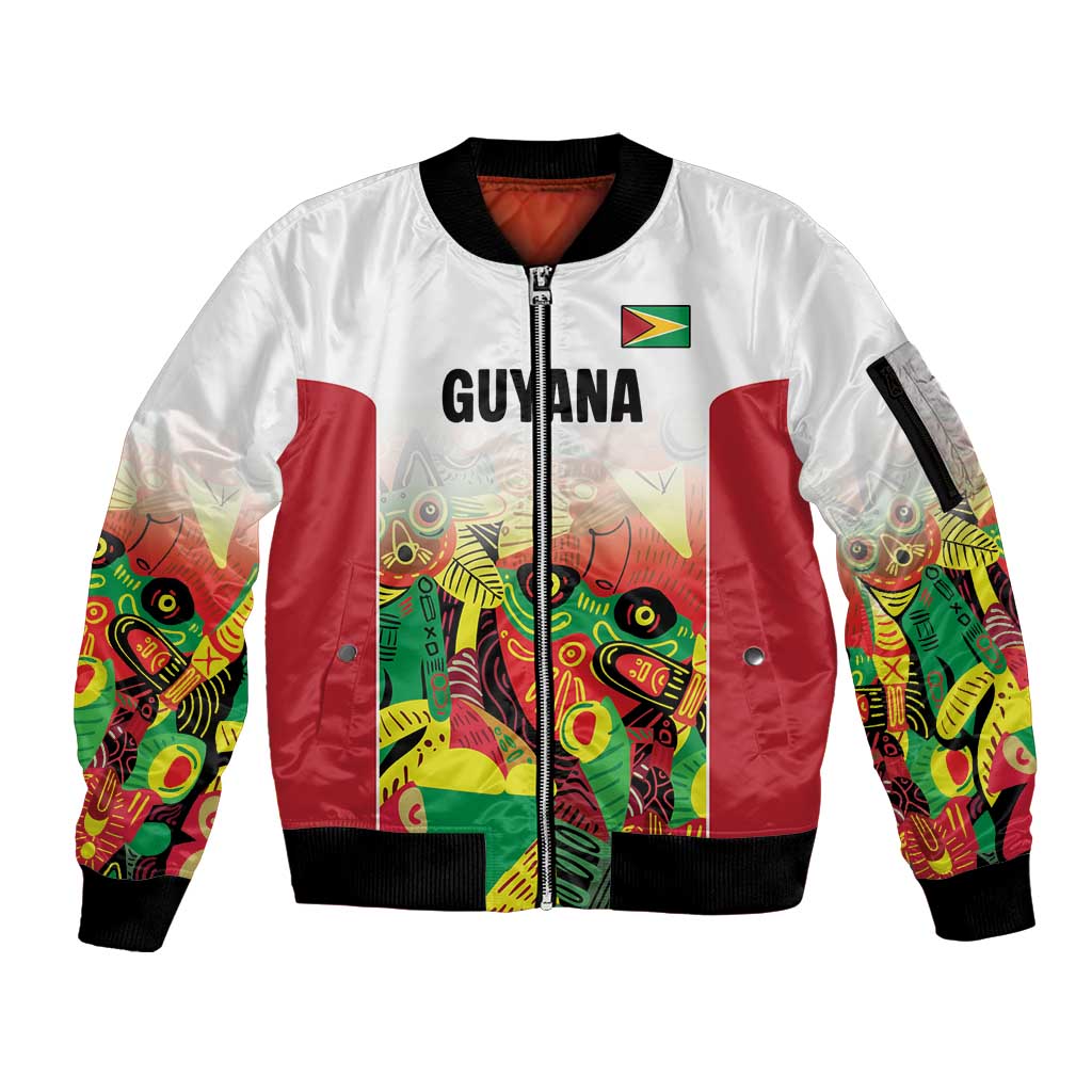 Custom Guyana Football Sleeve Zip Bomber Jacket Golden Jaguars Spirit - White - Wonder Print Shop