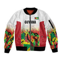 Custom Guyana Football Sleeve Zip Bomber Jacket Golden Jaguars Spirit - White - Wonder Print Shop