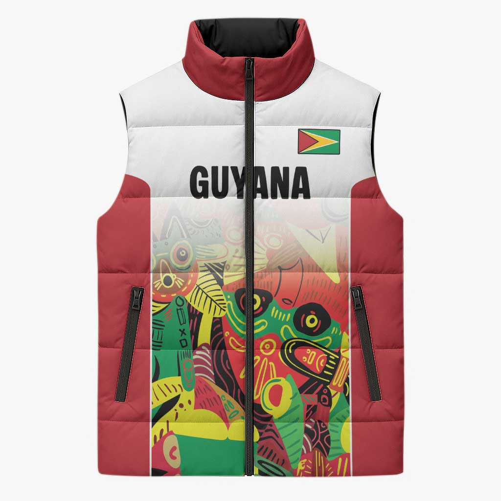 Custom Guyana Football Sleeveless Puffer Jacket Golden Jaguars Spirit - White - Wonder Print Shop