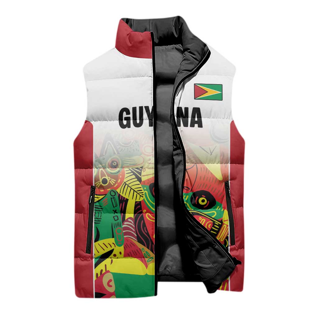 Custom Guyana Football Sleeveless Puffer Jacket Golden Jaguars Spirit - White - Wonder Print Shop