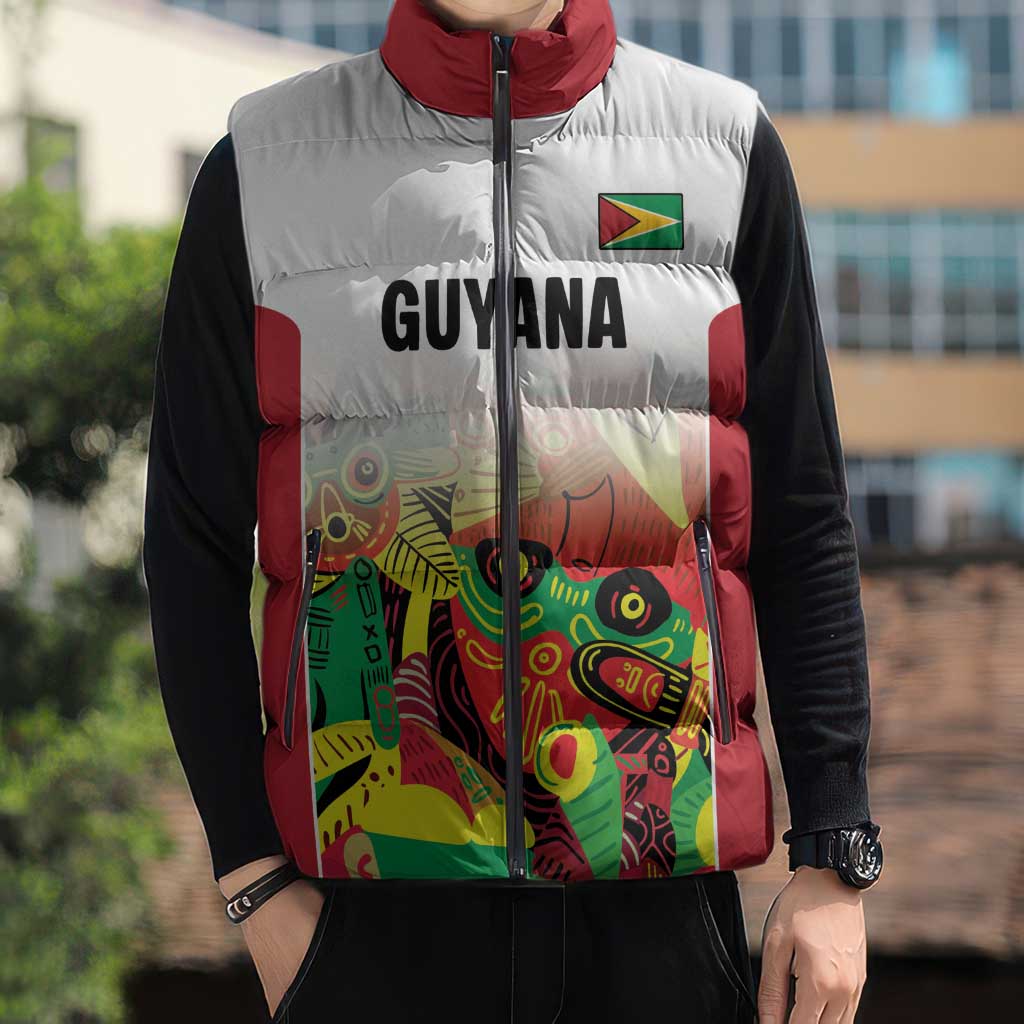 Custom Guyana Football Sleeveless Puffer Jacket Golden Jaguars Spirit - White - Wonder Print Shop