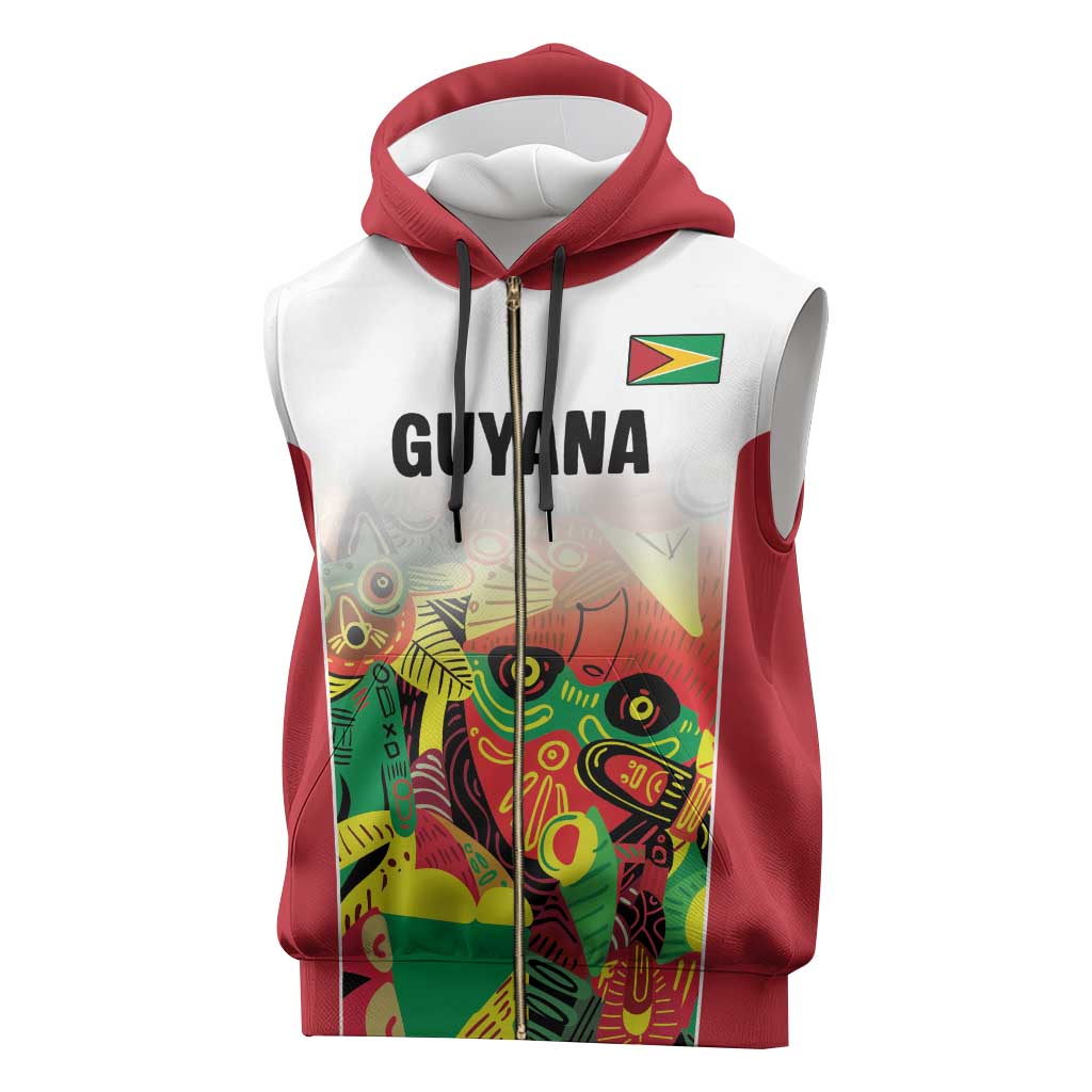 Custom Guyana Football Sleeveless Zip Hoodie Golden Jaguars Spirit - White - Wonder Print Shop