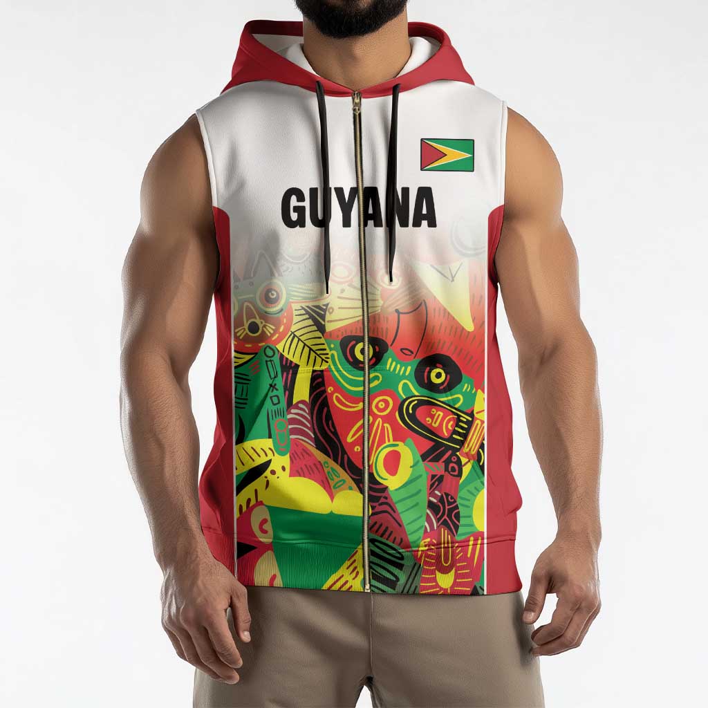 Custom Guyana Football Sleeveless Zip Hoodie Golden Jaguars Spirit - White - Wonder Print Shop