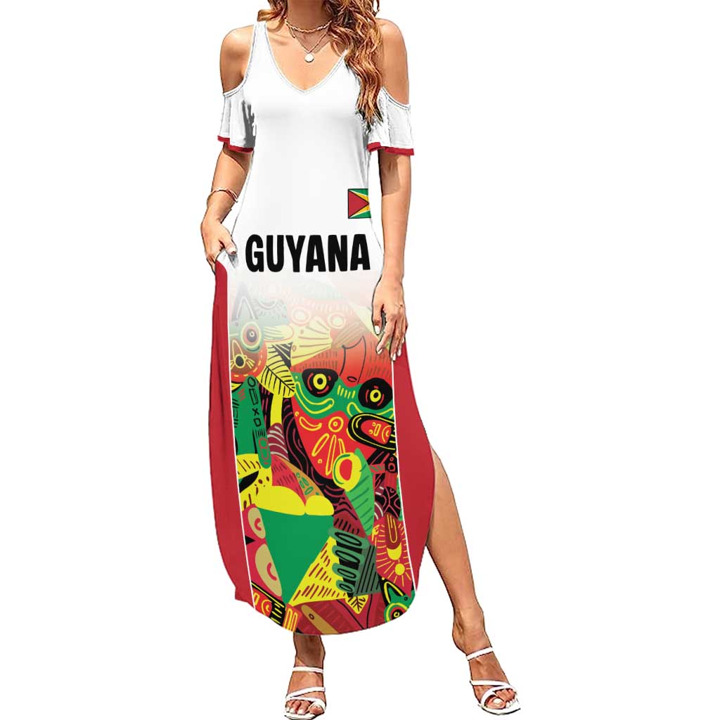 Custom Guyana Football Summer Maxi Dress Golden Jaguars Spirit - White - Wonder Print Shop