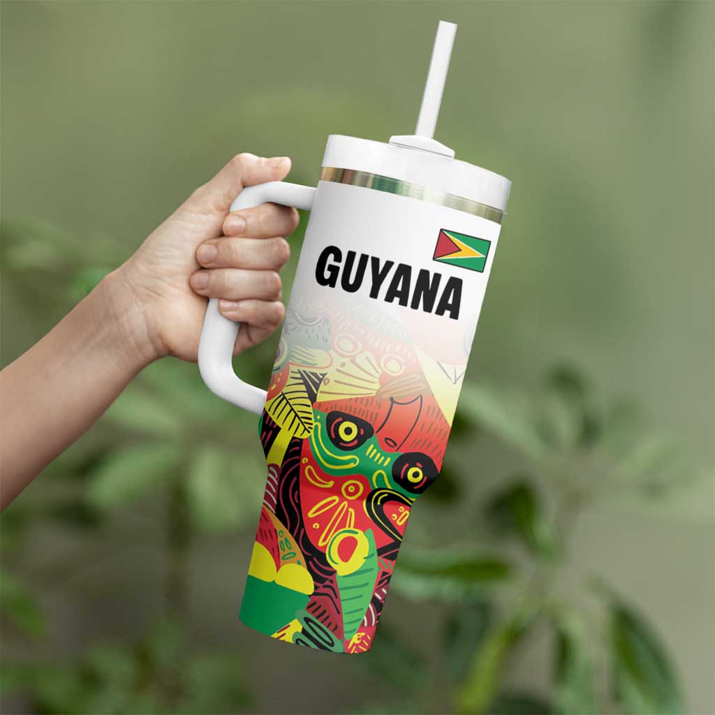 Custom Guyana Football Tumbler With Handle Golden Jaguars Spirit - White - Wonder Print Shop