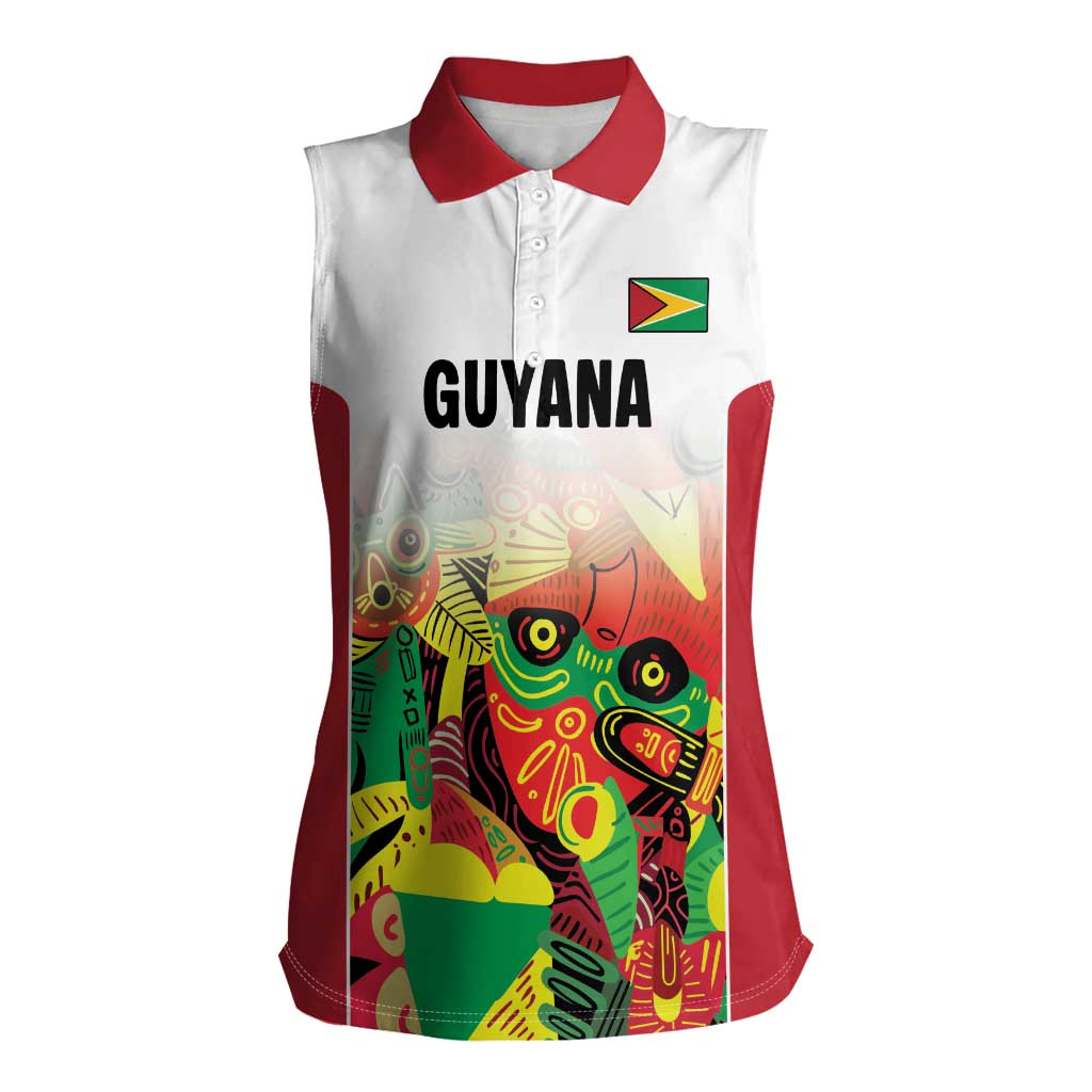 Custom Guyana Football Women Sleeveless Polo Shirt Golden Jaguars Spirit - White - Wonder Print Shop