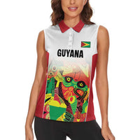 Custom Guyana Football Women Sleeveless Polo Shirt Golden Jaguars Spirit - White - Wonder Print Shop