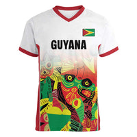 Custom Guyana Football Women V-Neck T-Shirt Golden Jaguars Spirit - White - Wonder Print Shop