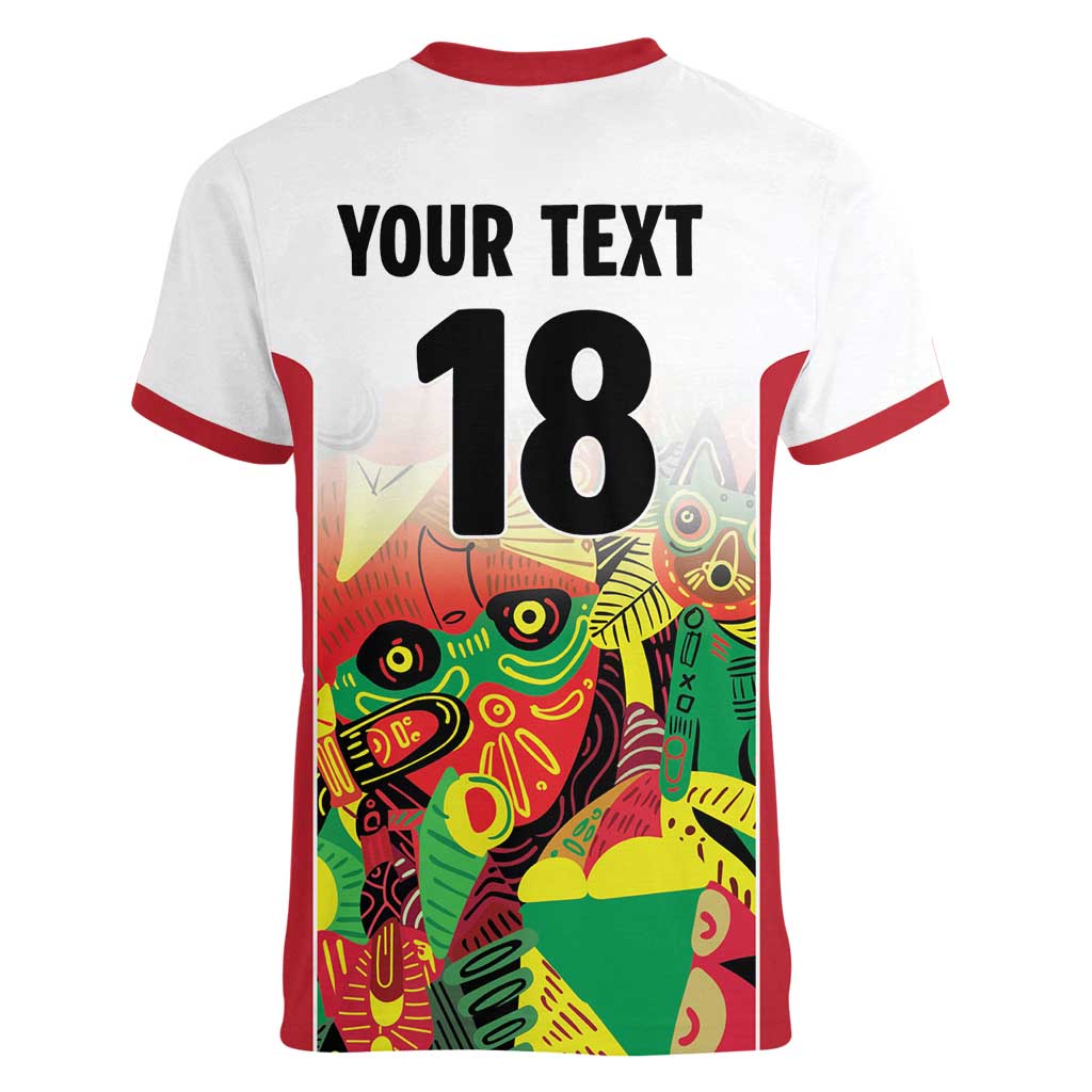 Custom Guyana Football Women V-Neck T-Shirt Golden Jaguars Spirit - White - Wonder Print Shop