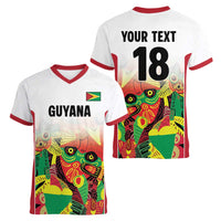 Custom Guyana Football Women V-Neck T-Shirt Golden Jaguars Spirit - White - Wonder Print Shop