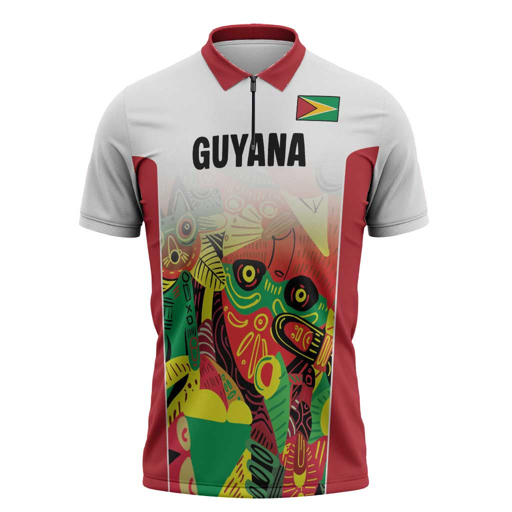 Custom Guyana Football Zipper Polo Shirt Golden Jaguars Spirit - White - Wonder Print Shop