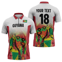 Custom Guyana Football Zipper Polo Shirt Golden Jaguars Spirit - White - Wonder Print Shop